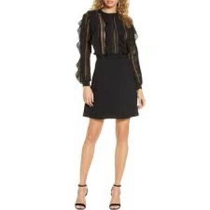 French Connection Black Sheer Long Sleeve Dress